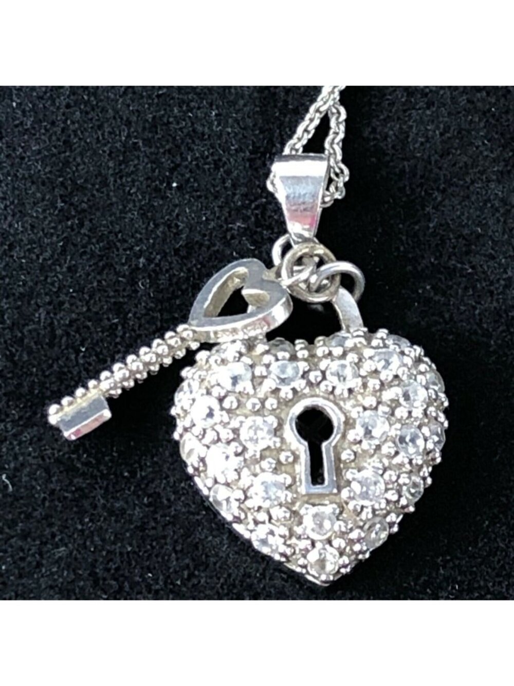 Vintage Sterling Silver 925 Heart & Key Pendant with 18" Necklace